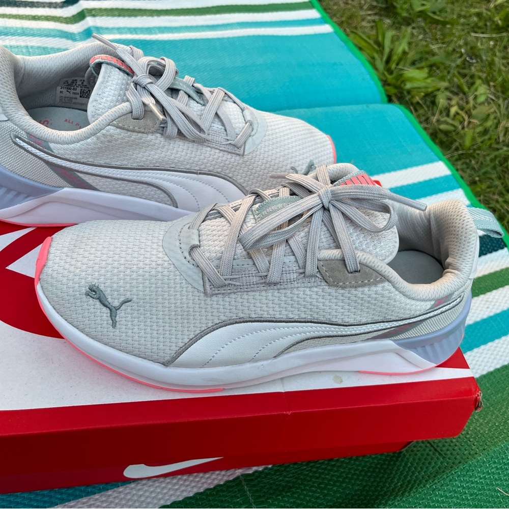 Puma Light Gray and White Athletic Shoes